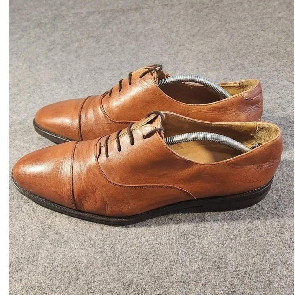 Mango Man Shoes Mens Size 10.5 Brown‎ Leather Cap Toe Oxford Dress Made In Spain